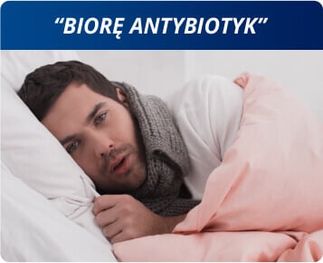 Chlorchinaldin for use during antibiotic therapy - sick man in bed